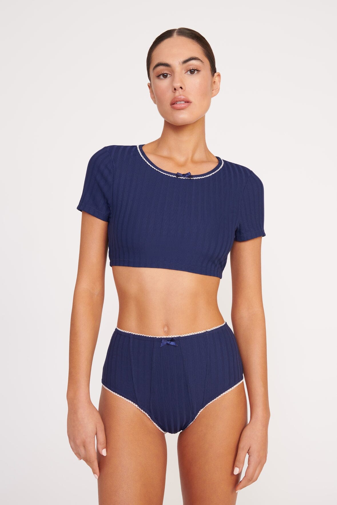 BRENTON HIGH RISE BIKINI BOTTOM | NAVY WHITE