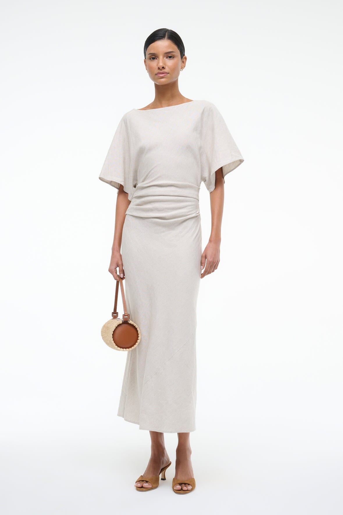 AMELIE LINEN MIDI DRESS | NATURAL